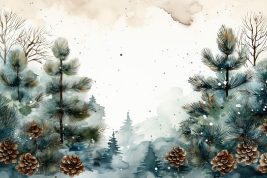 Mock up watercolor Christmas background with empty space for text by Generative AI.