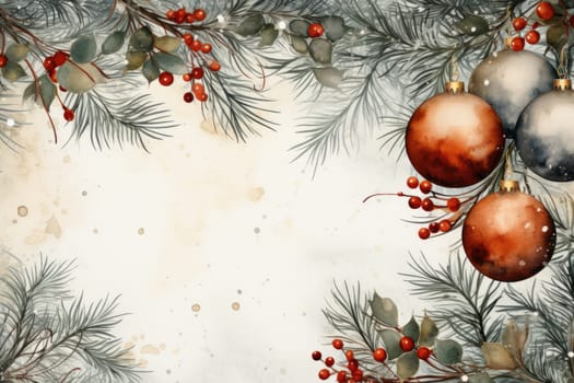 Mock up watercolor Christmas background with empty space for text by Generative AI.