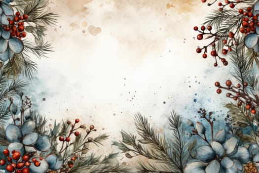 Mock up watercolor Christmas background with empty space for text by Generative AI.