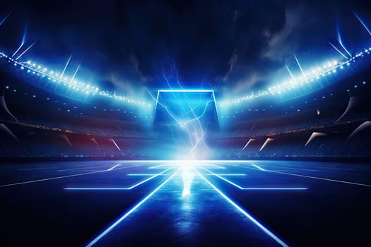 A brightly lit football stadium with futuristic neon lights.by Generative AI.