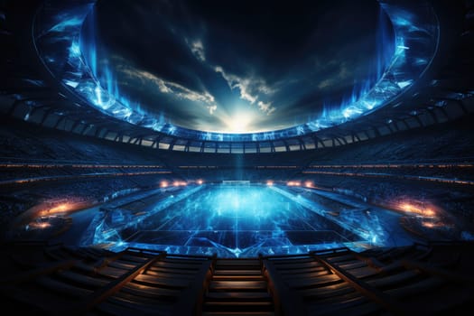 A brightly lit football stadium with futuristic neon lights.by Generative AI.