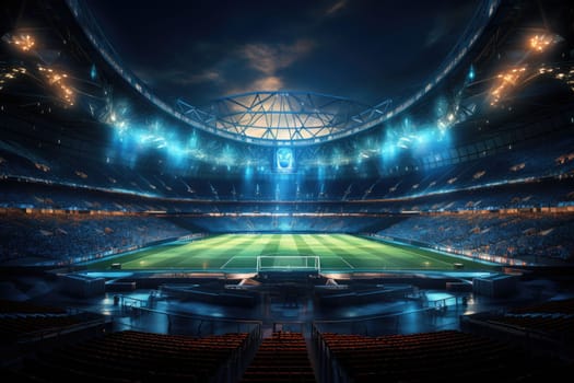 A brightly lit football stadium with futuristic neon lights.by Generative AI.