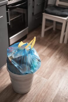 Plastic garbage bag from the trash bin in the apartment