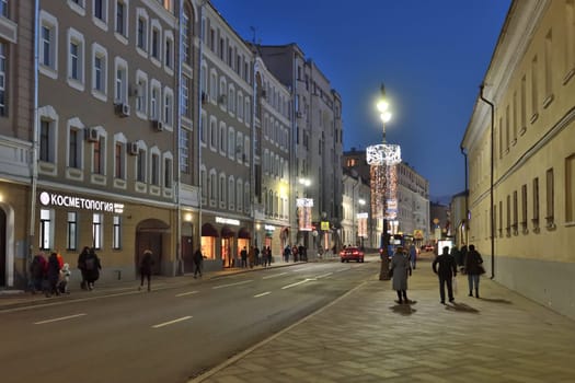 Moscow, Russia - FEB 21. 2020. Pyatnitskaya - ancient street in the center of the capital