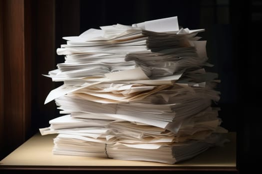 bundles bales of paper documents. stacks packs pile on the desk in the office. ai generated