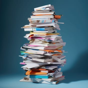 bundles bales of paper documents. stacks packs pile on the desk in the office. ai generated