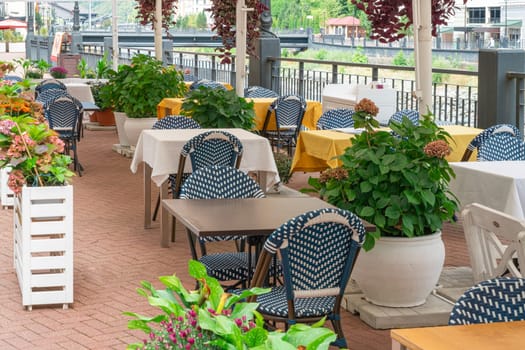 empty cafe tables close-up as a background. High quality photo