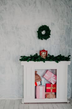 Christmas tree with presents on new year's in the Interior