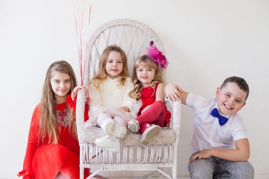 Boy and girls on birthday party