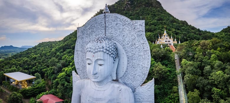 Aerial view of Wat Tham Phrathat Khao Prang temple in Lopburi, Thailand, south east asia