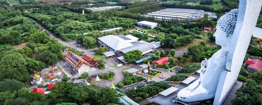 Aerial view of Wat Tham Phrathat Khao Prang temple in Lopburi, Thailand, south east asia