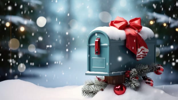 Letter box for Santa. Red box for letters to Santa Claus. Santa Claus letterbox close up.