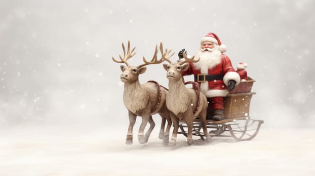 Cute vintage reindeer and Santa Claus toy on white background. Christmas gift for kids.