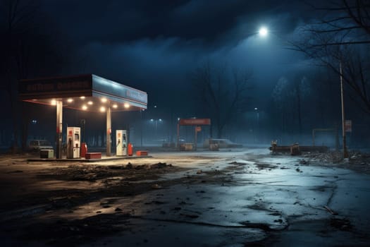 Gas station at night. Renewable power concept. Generative AI.