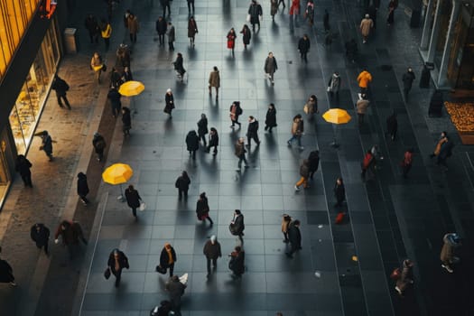 Crowd people in rush hour on a cross street. Generative AI.