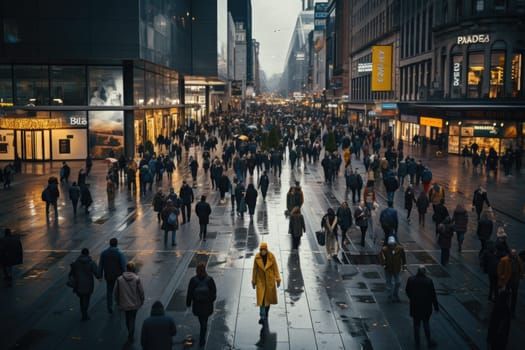 Crowd people in rush hour on a cross street. Generative AI.