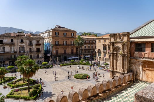 Palermo, Italy - July 20, 2023: Square in front of the historic cathedral