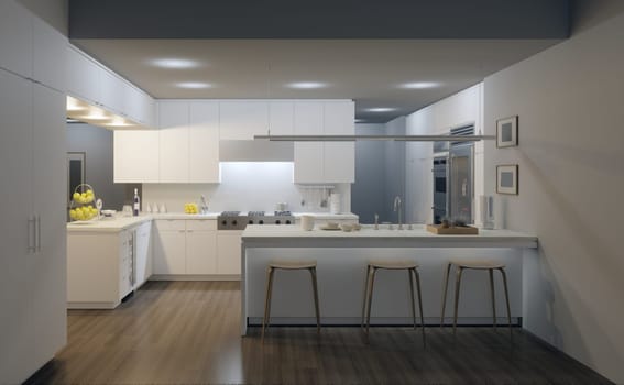Modern Kitchen Interior Design. 3D Rendering