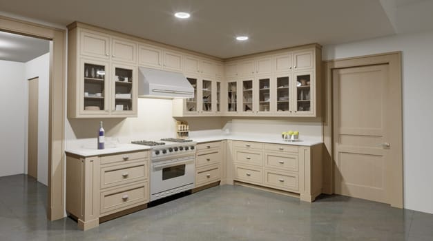 Modern Kitchen Interior Design. 3D Rendering