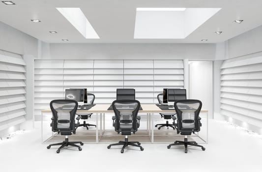 3D interior of bright open office interior space. Render of concept design