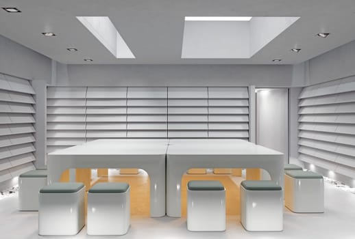 3D interior of bright open office interior space. Render of concept design