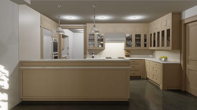 Modern Kitchen Interior Design. 3D Rendering