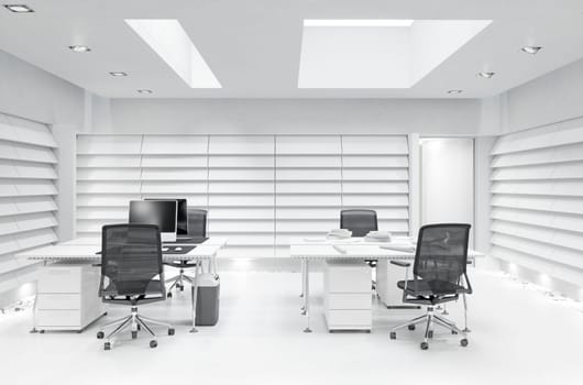 3D interior of bright open office interior space. Render of concept design