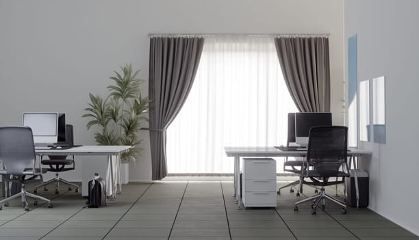 3D interior of bright open office interior space. Render of concept design