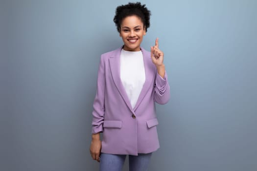 young successful positive office woman dressed in jacket over isolated background with copy space.