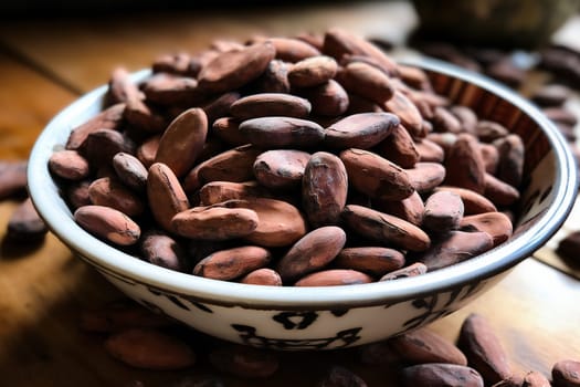 Concept of fresh and aromatic food cacao beans