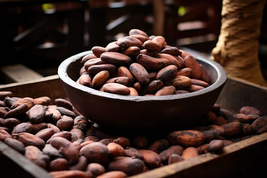 Concept of fresh and aromatic food cacao beans