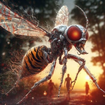 genetically modified macro closeup of nano robot engineered weapon mosquito in action concept design depopulation evil plan generative ai art