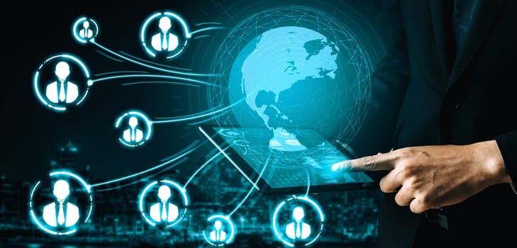 People network and global communication concept. Business people with modern interface of community linking many people around world by social media platform to connect international business. uds