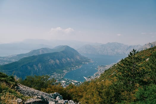 View from the mountain to the valley of the Bay of Kotor. Montenegro. High quality photo
