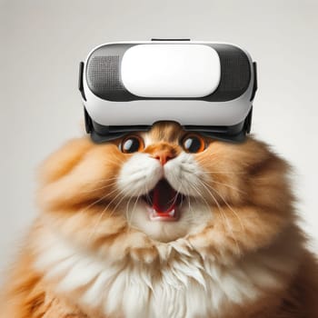 Cat wearing VR headset, surreal worlds and colorful. background Generative AI.