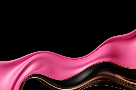 Pink, black and gold curves on a black background, a fusion of elegance and luxury, suitable for exclusive brand presentations, artistic compositions. Empty, copy space. Generative AI