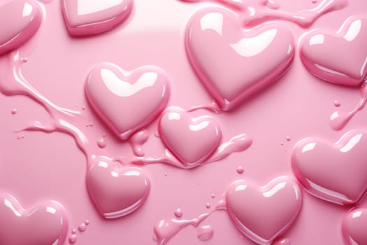Elegant pink background with hearts in a liquid-like glossy finish, perfect for themes of love, romance, or Valentine's Day promotions. Generative AI