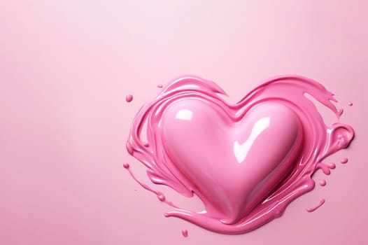 Glossy pink heart with dynamic splashes on a soft pink background, offering ample copy space for text, ideal for love-themed ads, cards, or promotions. Generative AI