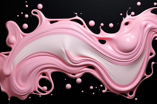 Dynamic pink cream splashes on black background, creating artistic and luxurious abstract design, perfect for cosmetics advertising, creative projects, or stylish, modern backgrounds. Generative AI