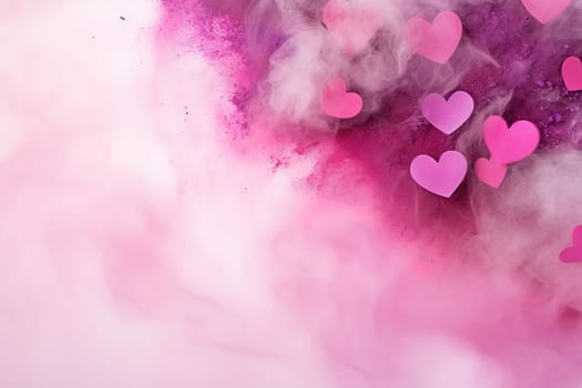 Vibrant Valentine's Day background with smoke and hearts. Empty, copy space for text. Pink, magenta colors. Greeting card design. Generative AI