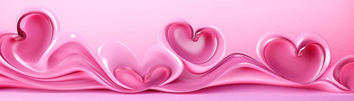 Hearts in liquid style with a glossy finish on pink background, ideal for romantic and modern love concepts. Valentine's Day banner. Generative AI