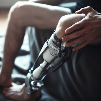 Illustration on the topic Disabled people and modern prosthetics of arms and legs. Generative AI. High quality illustration