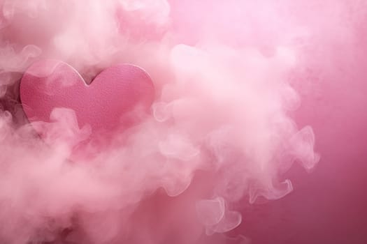 Elegant Valentine's Day background with pink heart and smoke. Empty, copy space for text. Pastel color. Greeting card design. Generative AI