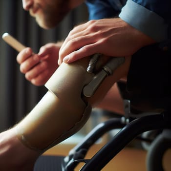 Illustration on the topic Disabled people and modern prosthetics of arms and legs. Generative AI. High quality illustration