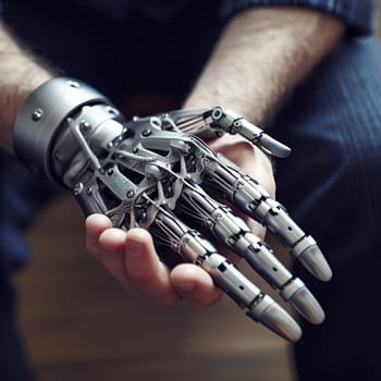 Illustration on the topic Disabled people and modern prosthetics of arms and legs. Generative AI. High quality illustration