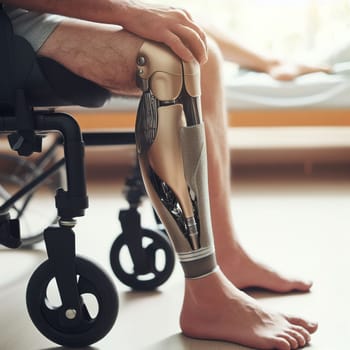 Illustration on the topic Disabled people and modern prosthetics of arms and legs. Generative AI. High quality illustration