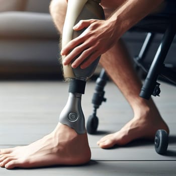 Illustration on the topic Disabled people and modern prosthetics of arms and legs. Generative AI. High quality illustration