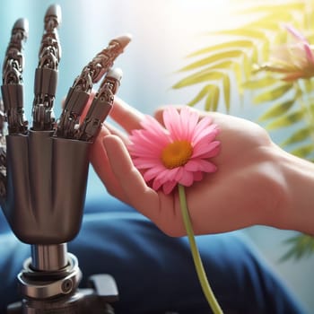 Illustration on the topic Disabled people and modern prosthetics of arms and legs. Generative AI. High quality illustration