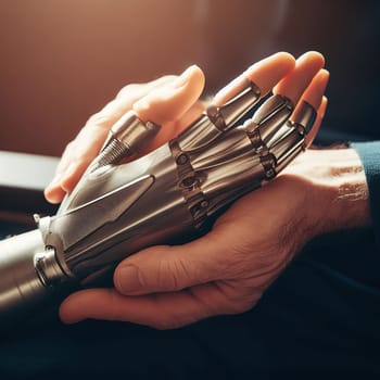 Illustration on the topic Disabled people and modern prosthetics of arms and legs. Generative AI. High quality illustration