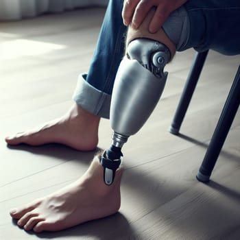 Illustration on the topic Disabled people and modern prosthetics of arms and legs. Generative AI. High quality illustration